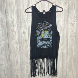 Torrid Black Tank Top with Colorful Graphic Fringe Size 2